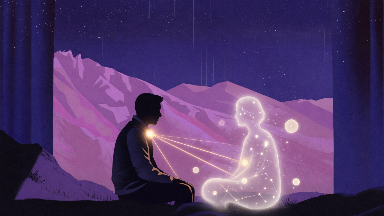 Person in conversation with a constellation-light AI companion